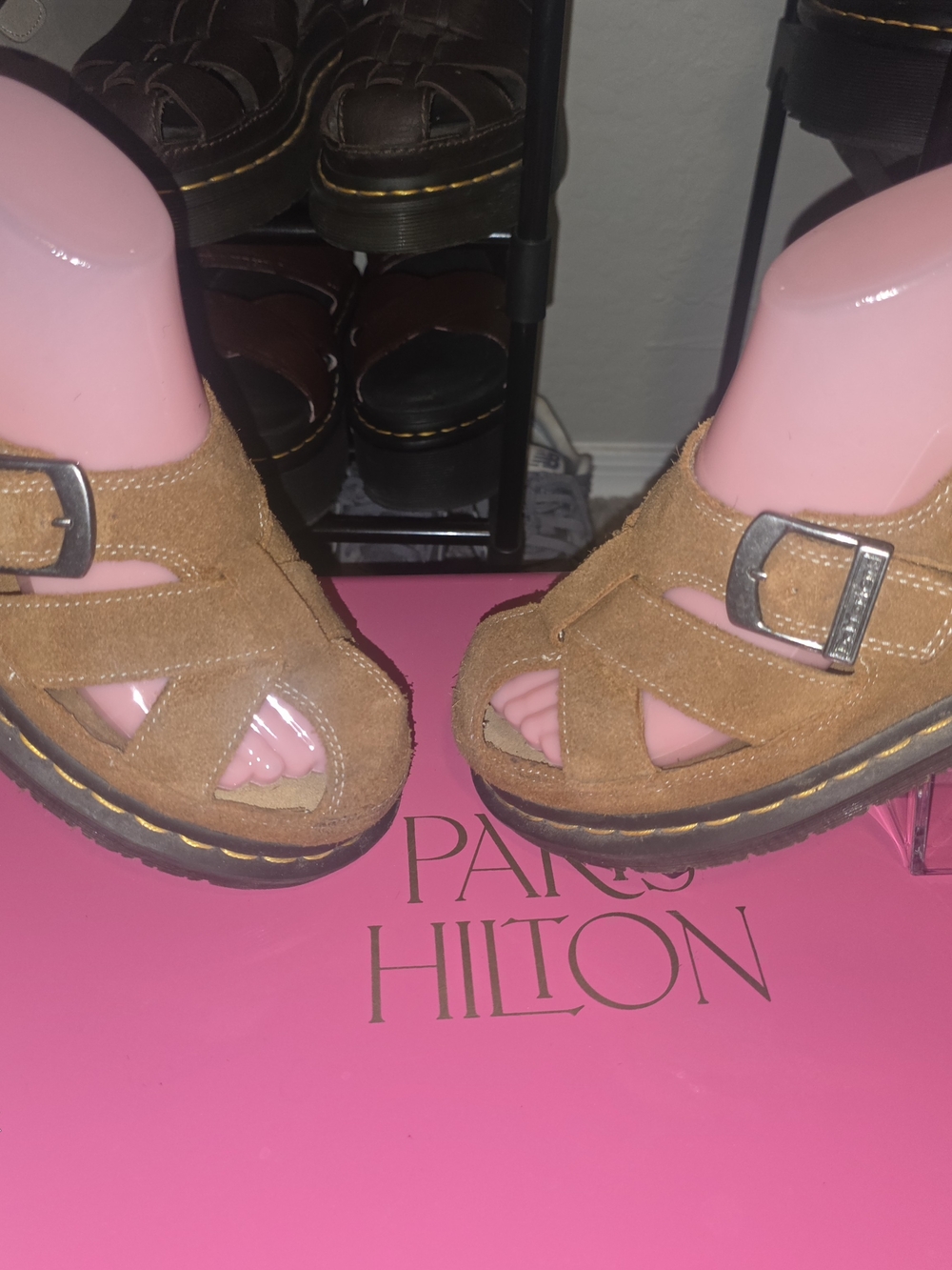 Vintage Dr. Martens Tan Suede Buckle Clog Sandals - Picture 3 of 10